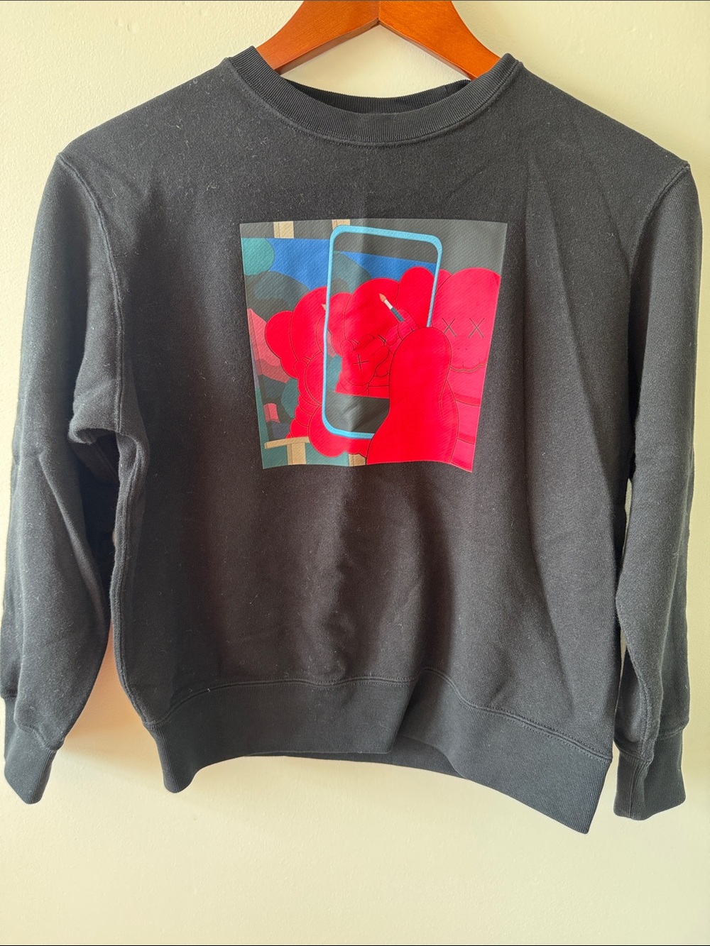 Kids Uniqlo x Kaws x Warhol Black Graphic Crewneck Sweater with Red Art Print